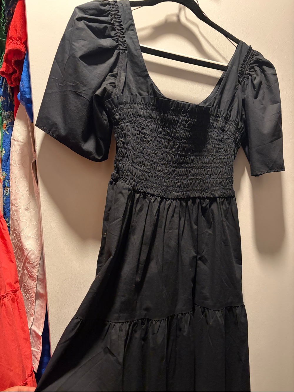 GAP Black Smocked Midi Dress